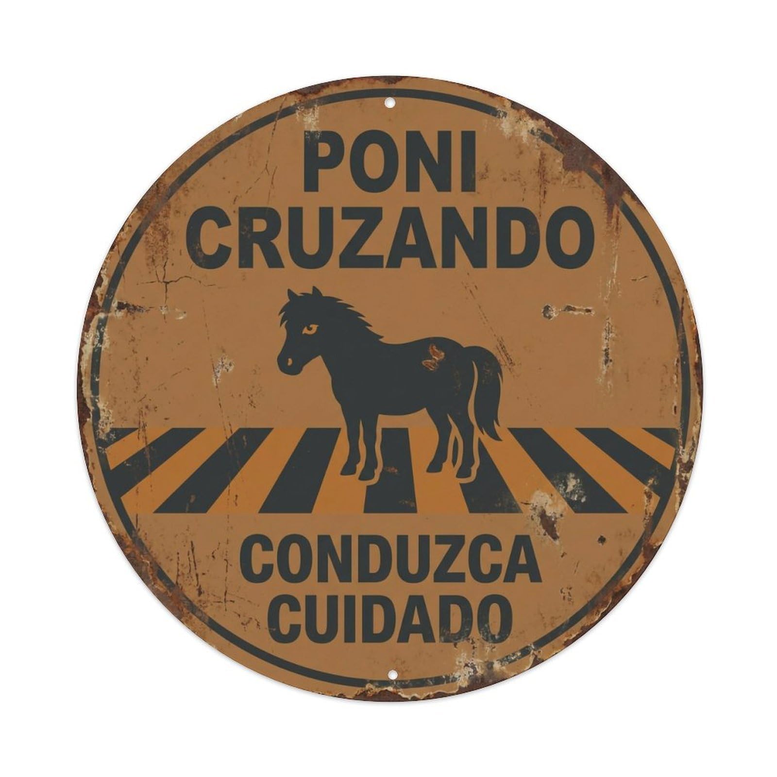 Pony Crossing Conduzca Cuidado Quaint Metal Tin Sign