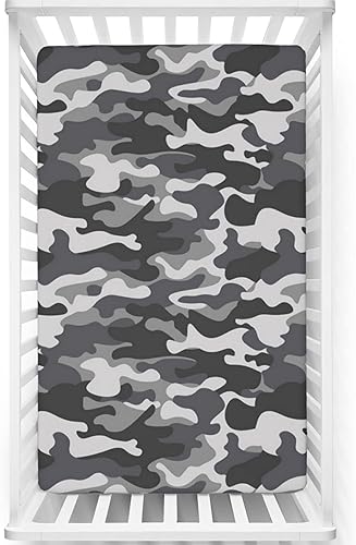 Sábana bajera ajustable para cuna con temática de camuflaje, sábana bajera estándar para cuna para niños pequeños, ideal para habitación de niños o