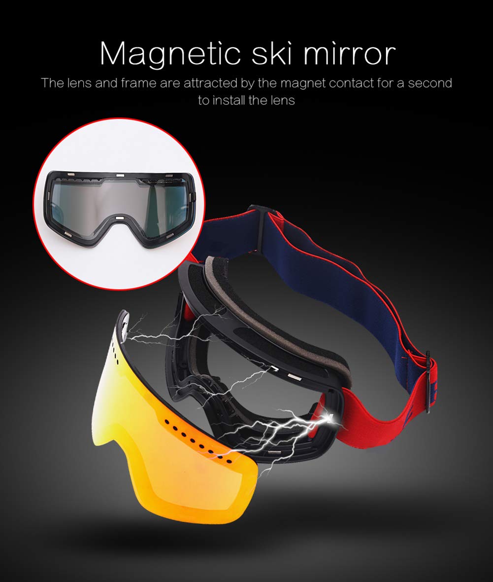 C- Schnee-Skibrille für Männer, Frauen, Jugendliche, Anti-Fog-UV400-Snowboardbrille, helmkompatible Schneemobilbrille für den Wintersport im Freien, Snowboarden, Skaten,L