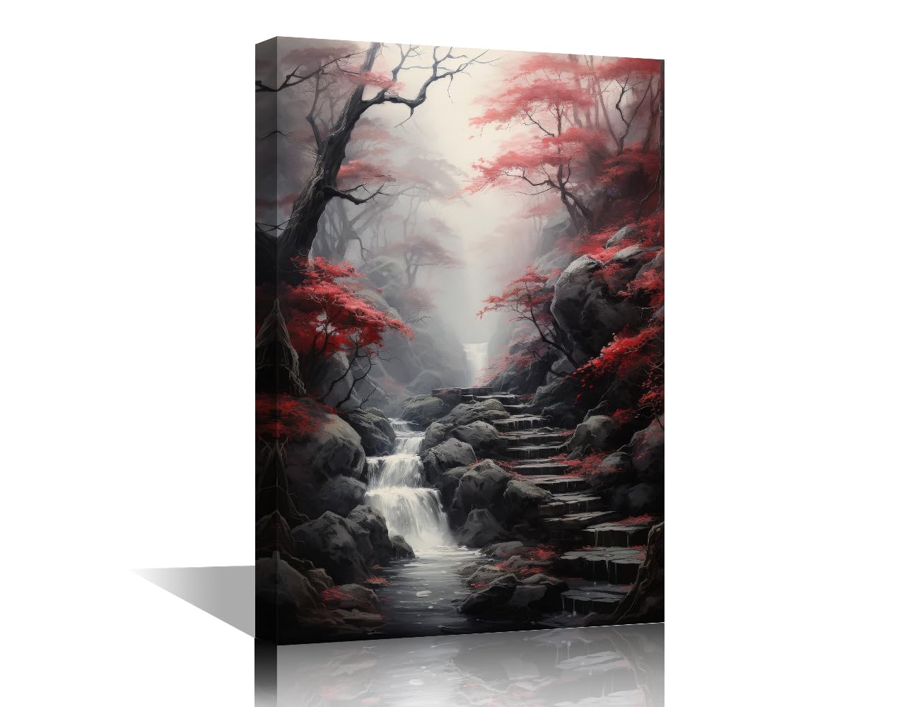 TISHIRON 1 Piece Falls Canvas Prints Forest Wall Art Paintings Tree Posters Stretched Nature Landscape Pictures for Living Room Modern Home Decor Framed Wall Decorations, 24x16in