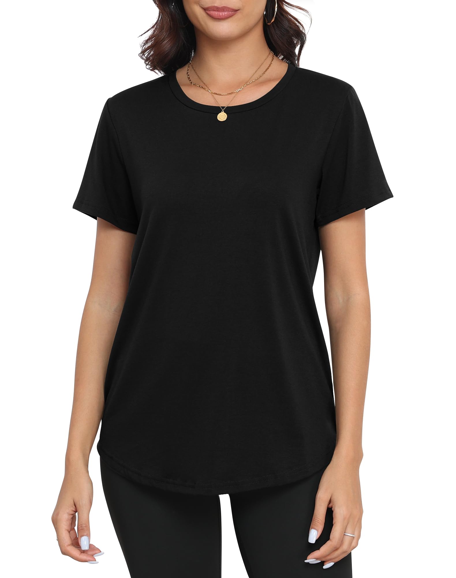 PRIMODA Womens Loose Fit Shirts Casual Short Sleeve Summer Flowy Tunic Tops Plain Long T Shirts