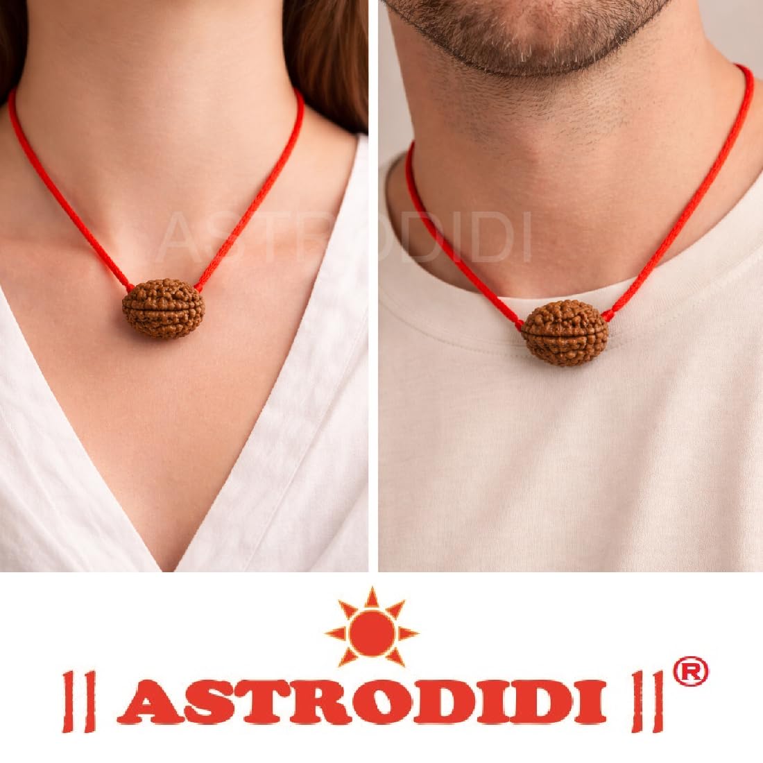 ASTRODIDI Original and Certified 2 Mukhi Rudraksha Bead with Red Thread for Daily Wearing for Men Women Boys and Girls | Natural Two Face Rudraksh Bead | Unisex Design