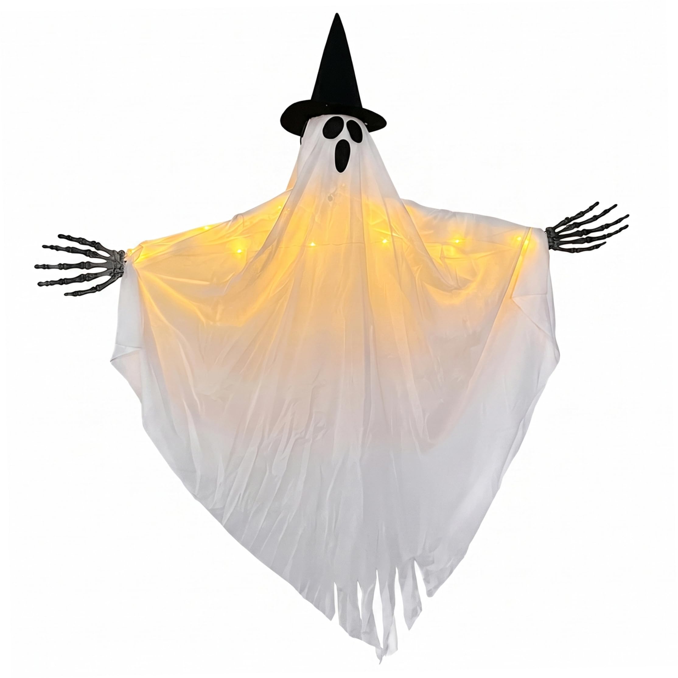 Ngbbby Swinging Ghost Outdoor Decor, Witch Hat Light up Ghost Decor For Halloween, White & Black, 31.50×35.43inch, swinging
