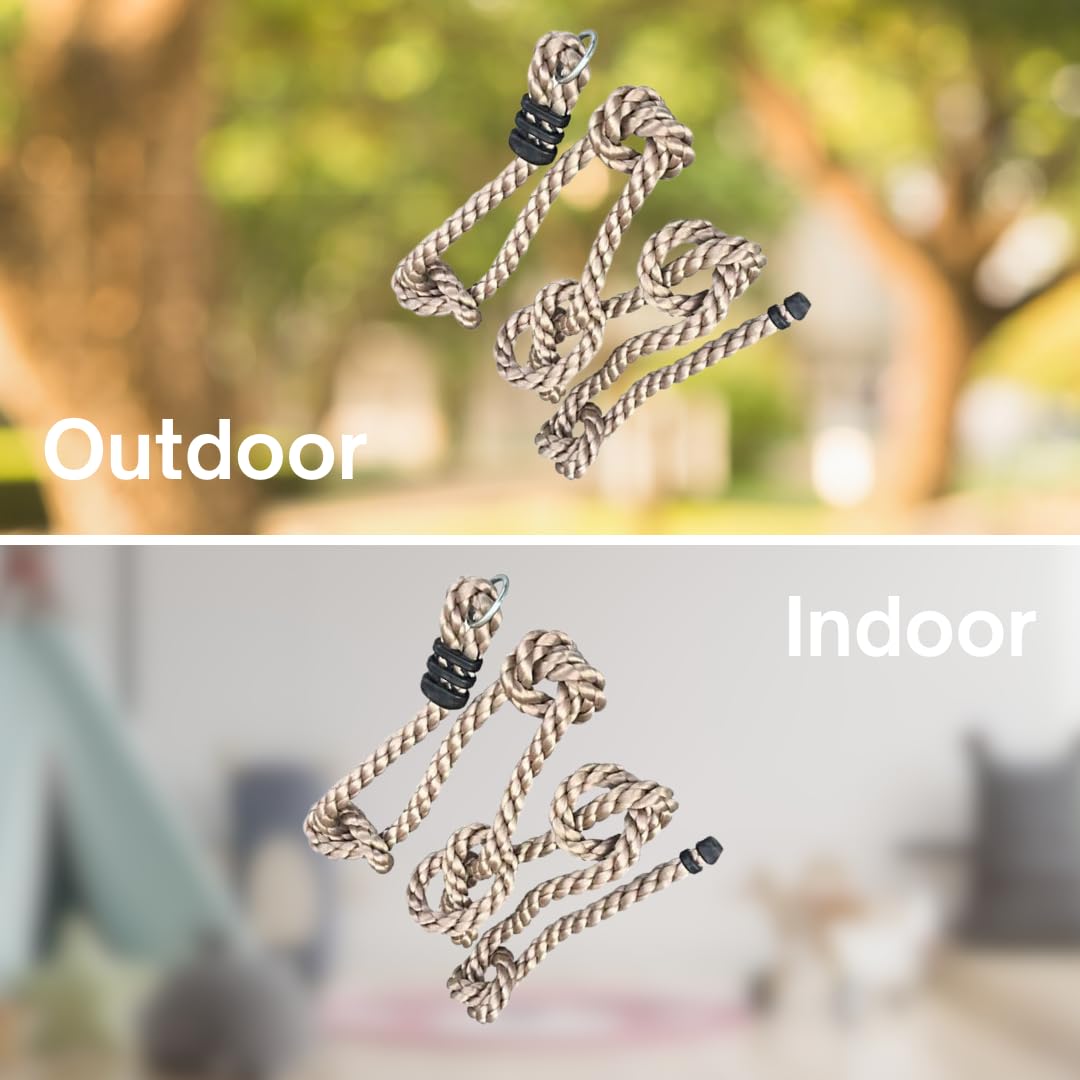 h2i Cuerda de Escalada para niños | Cuerda con 4 Nudos | Cuerda con Nudos para Torre de Juegos, casa en el árbol y Torre de Escalada | Incluye Anillo de Seguridad y mosquetón | Longitud 2 m