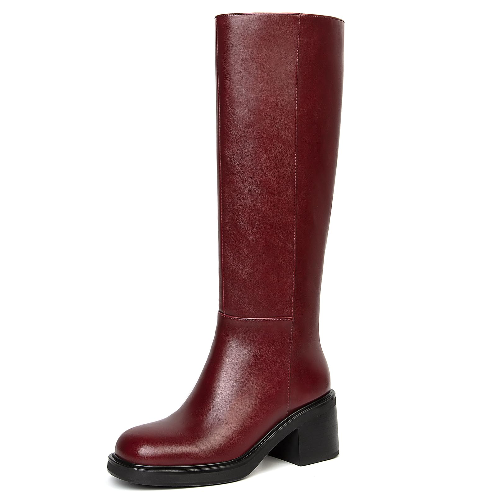 Knee High Boots for Women Chunky Heel Square Toe Fall Platform Tall Boots Side Zipper Dress Casual Long