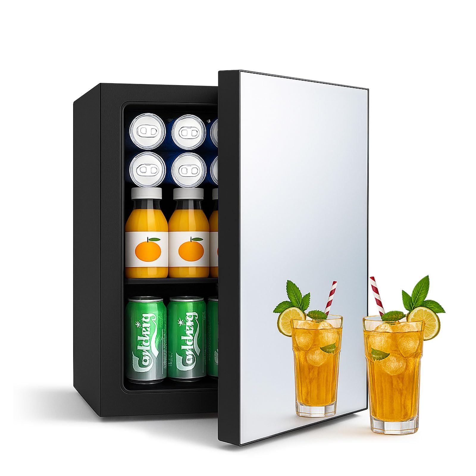 OKWF Compact Mini Fridge - 24 Cans/0.95 Cu.Ft Beverage Refrigerator with Mirrored Door & Digital Thermostat, Small Cosmetics Cooler for Skincare, Drinks, Food, Office, Dorm, Black on Fridge.com