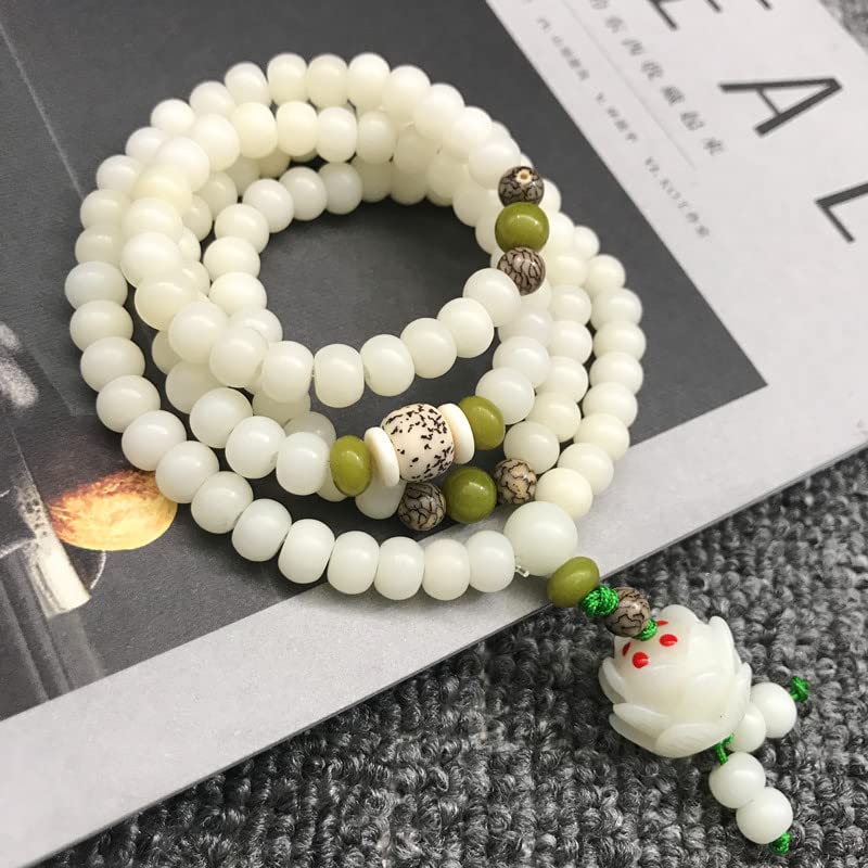 Caiyao White Jade Natural Bodhi Root Lotus bracelet 108 Mala Prayer Mantra Rosary Beads Meditation Lotus Hand String Bracelets Yoga Relieve Stress Anxiety Jewelry for Women Men3