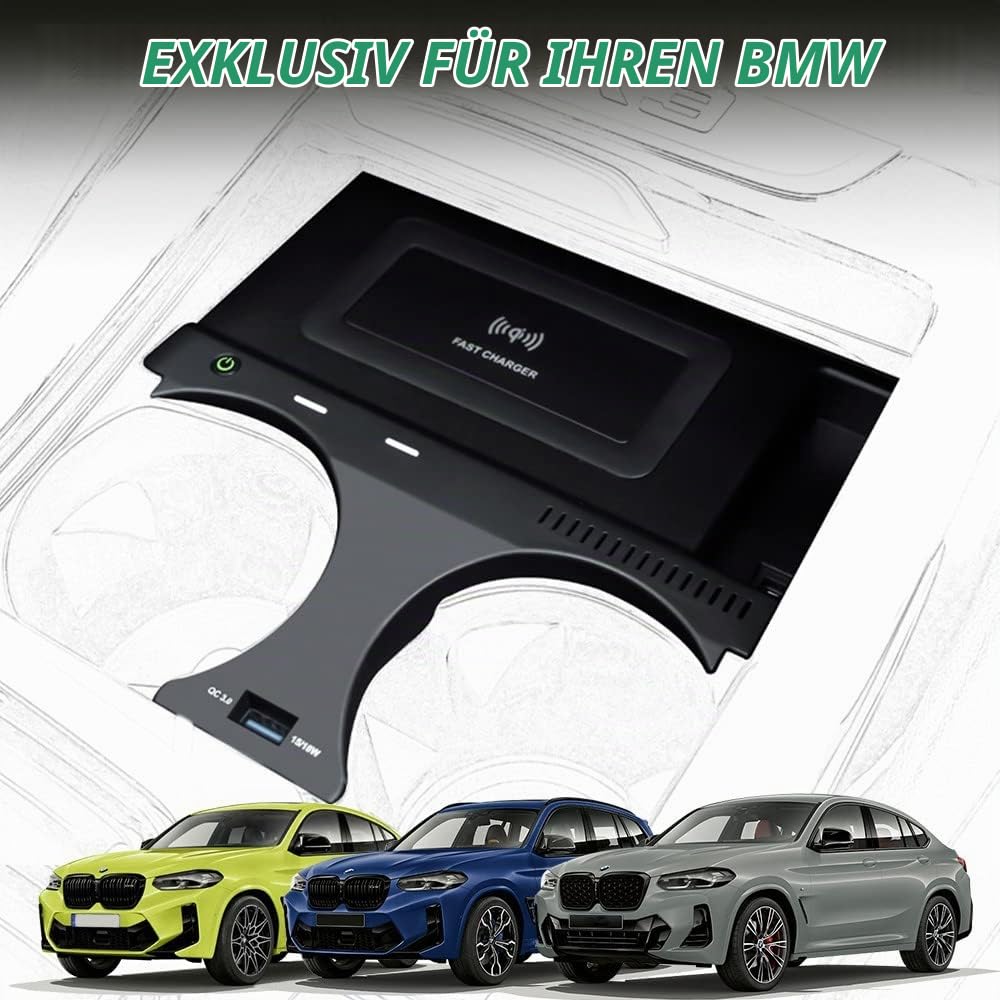 Kabelloses Ladegerät für BMW X3/IX3 (G01) 2018-2024 BMW X4 (G02) 2019-2025 | 15W Wireless Schnellladendes Handy-Ladegerät für BMW G01 G02 Center Console-Zubehörfeld Geschenk für BMW X3/iX3/X4-Besitzer