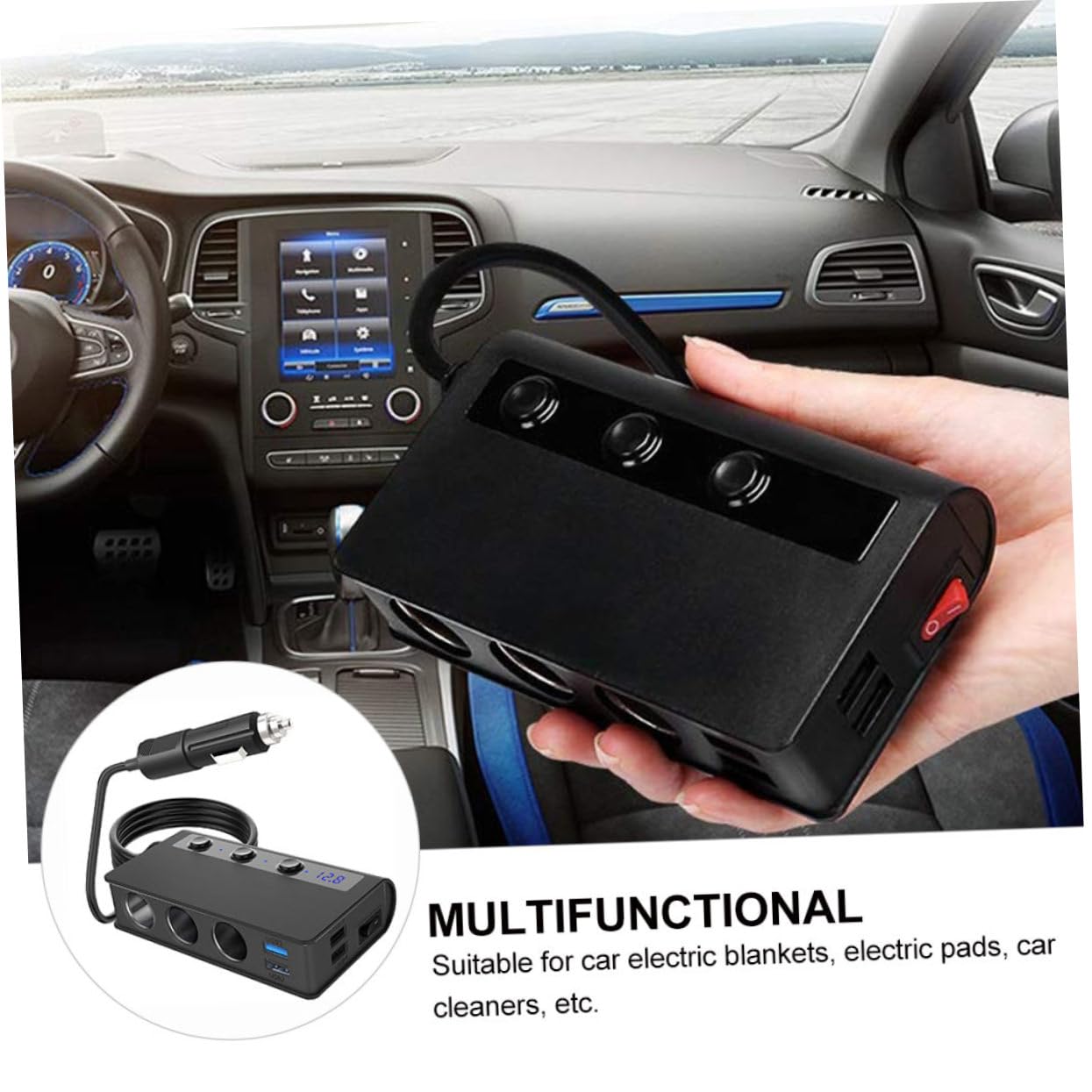 POPETPOP Cargador de Coche con USB y Salidas de Mechero Adaptador de Divisor con Indicador LED y Función de Monitoreo de Voltaje para Dispositivos Móviles y Accesorios de Coche