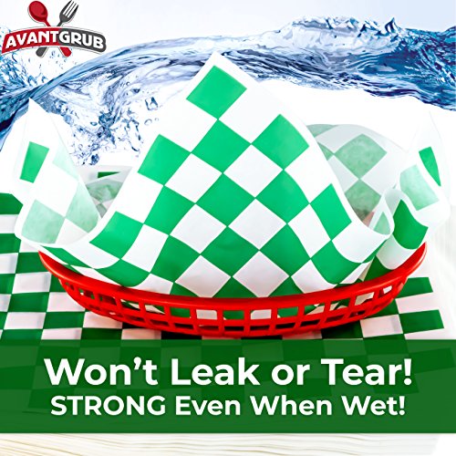 Image of Avant Grub Deli Paper 300 Sheets. Turn Your Backyard Cookout Party into a Special Event with Green & White Checkered Food Wrapping Papers. Grease-Resistant 12x12 Sandwich Wrap Prevents Food Stains!