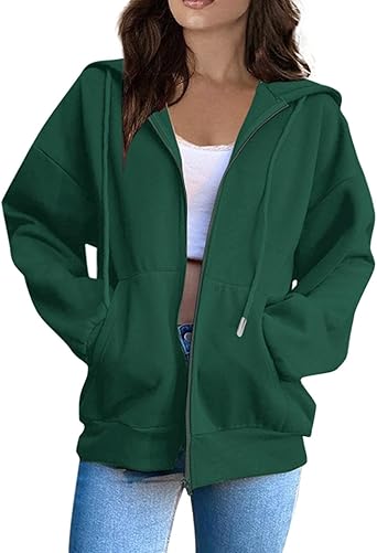 OIOLOYJM Zipper Hoodies for Women Long Sleeve Oversized Sweatshirts Y2k Drawstring Soft Jacket 2025 Fall Fashion with Pockets
