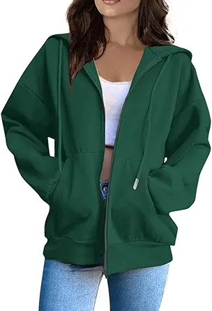 OIOLOYJM Zipper Hoodies for Women Long Sleeve Oversized Sweatshirts Y2k Drawstring Soft Jacket 2025 Fall Fashion with Pockets