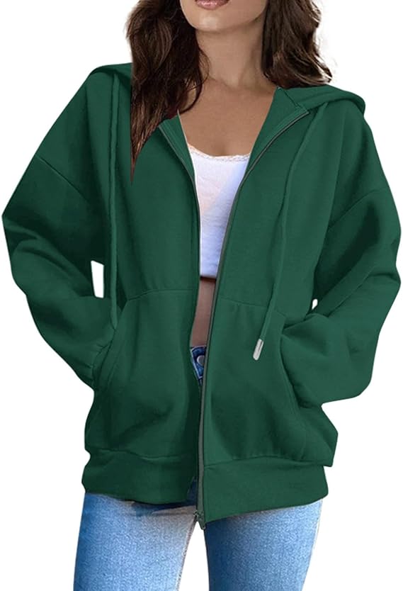 OIOLOYJM Zipper Hoodies for Women Long Sleeve Oversized Sweatshirts Y2k Drawstring Soft Jacket 2025 Fall Fashion with Pockets