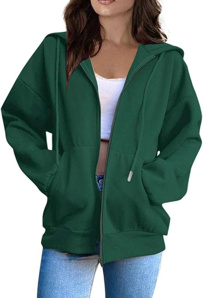OIOLOYJM Zipper Hoodies for Women Long Sleeve Oversized Sweatshirts Y2k Drawstring Soft Jacket 2025 Fall Fashion with Pockets