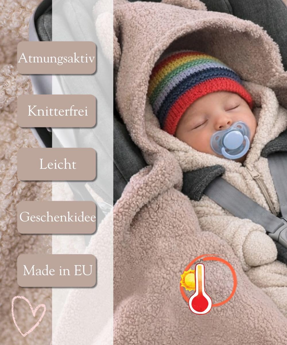 Einschlagdecke Baby Babyschale Kinderwagen Herbst Decke für Neugeborene Babys bis 4 Monate Kuschel-Bouclé Lammfell-Optik Maxi Cosi Blanket 80x80cm