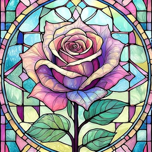 NAIMOER Diamond Painting, Rose 5D DiamantPainting Bilder Stained Glass Diamant Painting Set für Erwachsene und Anfänger Mosaik Bastelset für Haus Wanddeko, 30x40cm