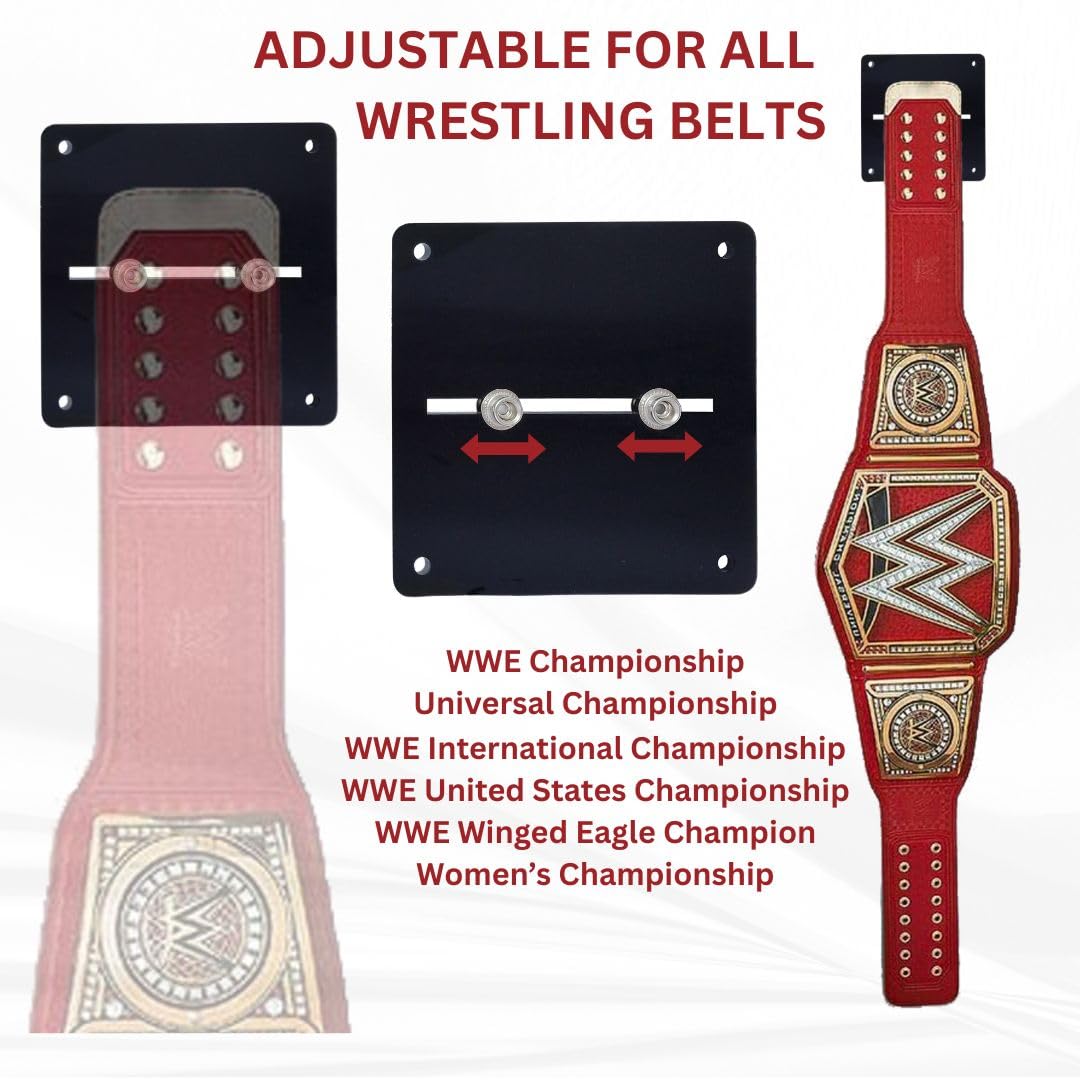 Wrestling Belt Wall Mount Hanger - Heavy-Duty Universal Replics Belts Clear Acrylic Plastic Display for Championship Belts 13cm X 13cm (Black, 5 Inch X 5 Inch)