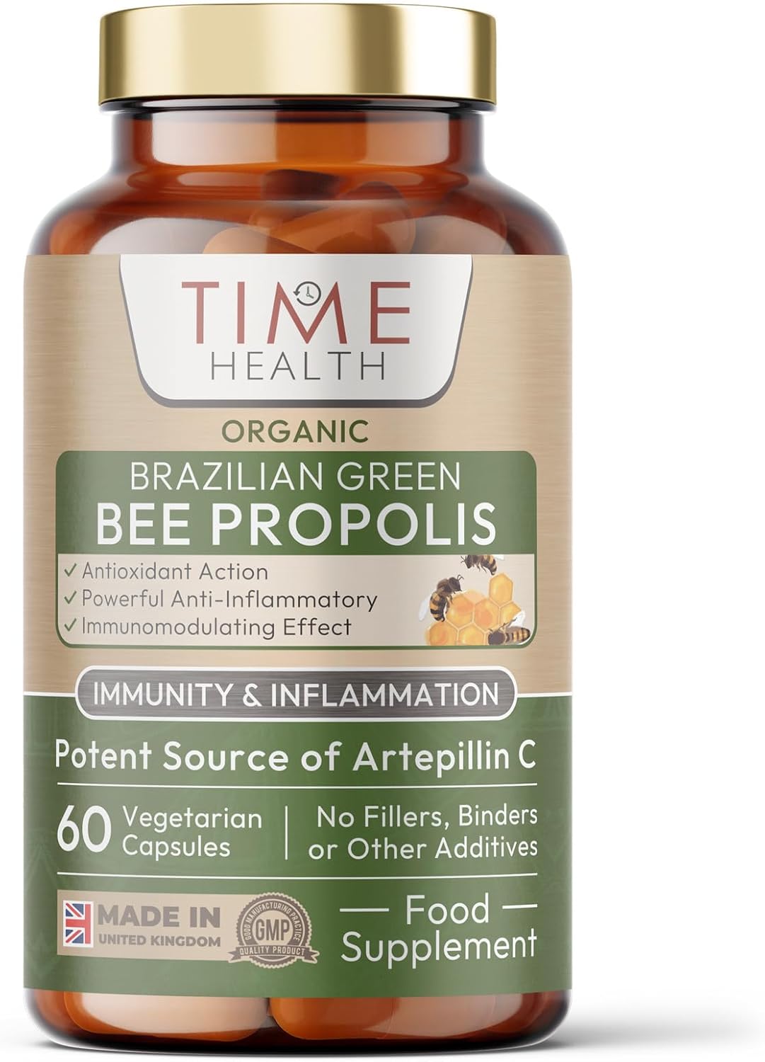 Product image of New: Organic Green Bee Propolis – High Strength 4:1 Extract – 1000mg – 60 Capsules – Immunity, Cognition & Inflammation Support – Harvested in Brazil – GMP – UK Made Supplement – No Additives