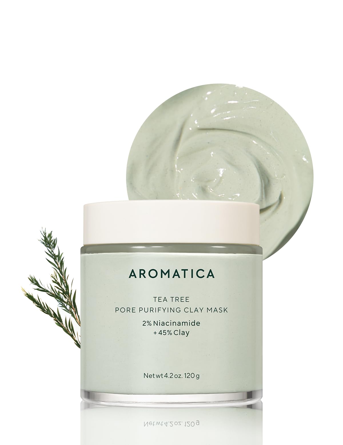 AROMATICA Tea Tree Pore Purifying Clay Mask 2% Niacineamide + 45% Clay - Deep Cleansing Mask for Pore-Purifying - Vegan & Cruelty-Free - Natural Ingredients with food grade tea tree oil