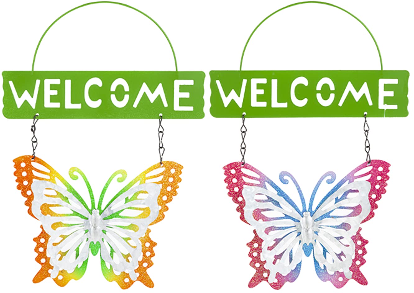 Pms 2 X Rainbow Butterfly Welcome Signs Garden Wall Hanging Metal Plaque Decoration Sign