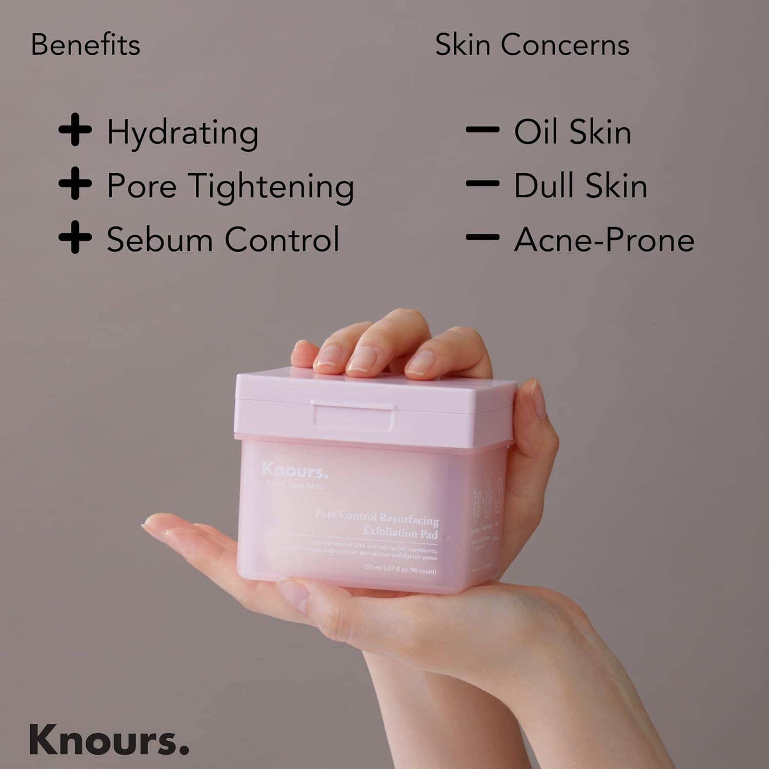 Knours Pore Control Exfoliating Toner Pads | Plant - Ginger + Algae Extract | Sebum Control, Refine Texture, Tighten Pores | Hydrating Korean Face Mask | Sensitive Skin | 90 Count | 175ml/5.9 fl.oz - Image 2