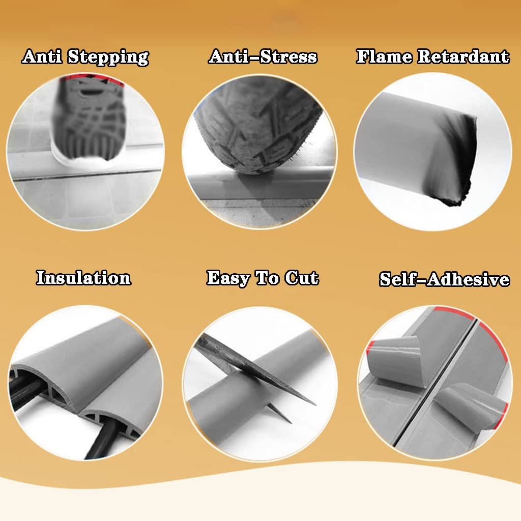 PVC Protector De Cable De Suelo, Canaleta Cables Suelo Adhesiva, Canaleta Pasacables Suelo Marron (Color : Light Brown, S : 6m)