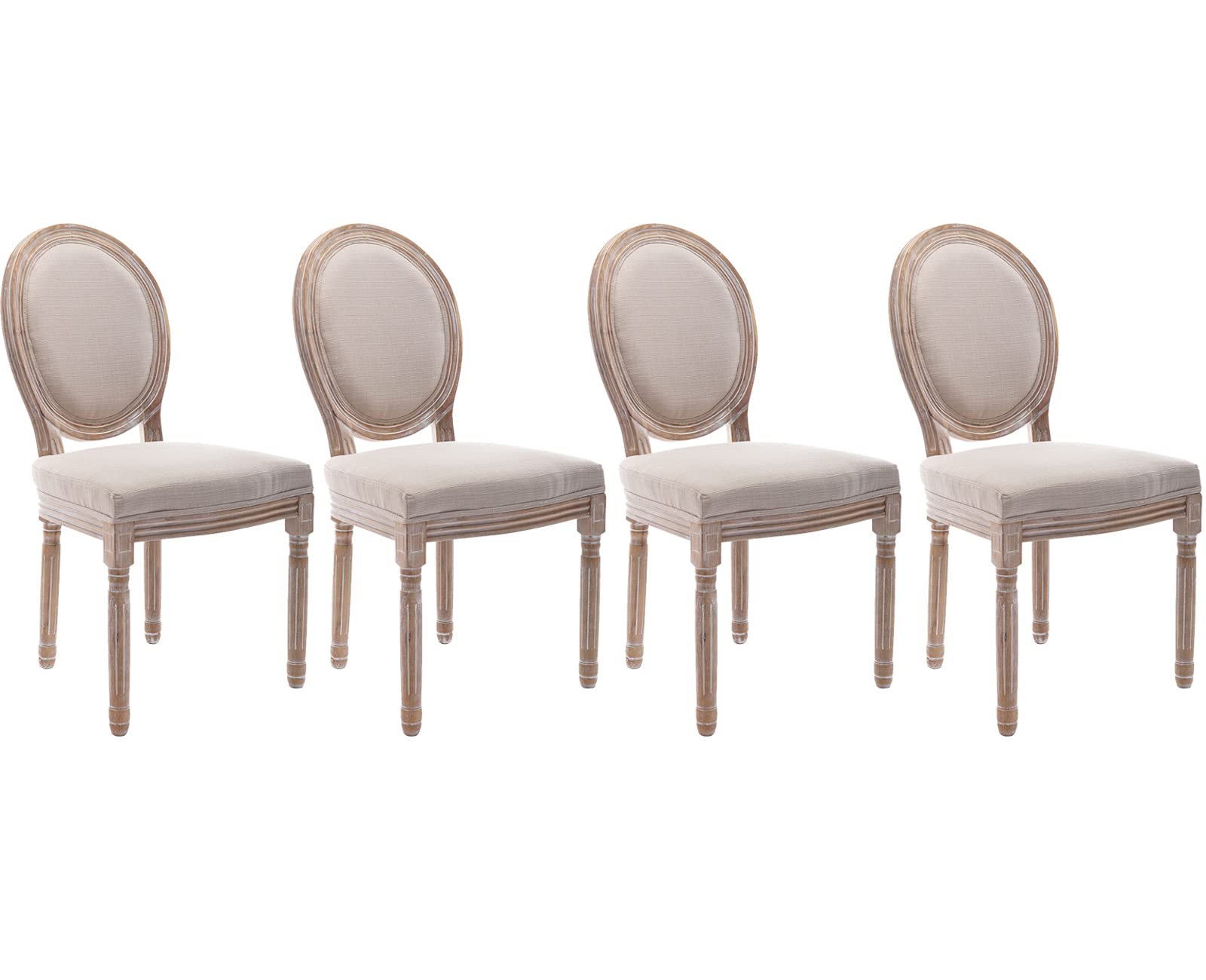 Kmax Farmhouse Dining Room Chairs, French Distressed Bedroom Chairs with Round Back, Elegant Tufted Kitchen Chairs, Set of 4, Beige