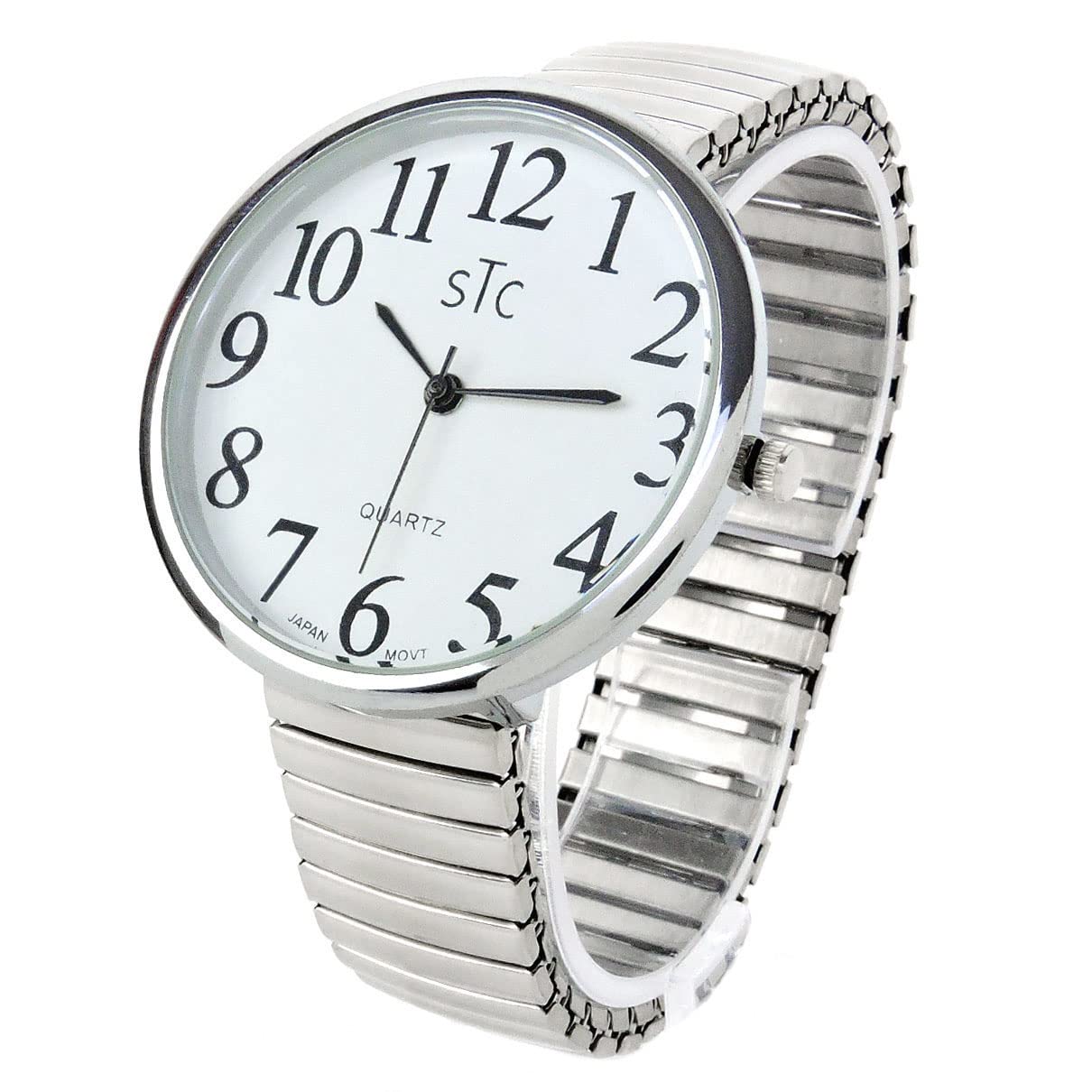 Geneva Super Large Stretch Watch Clear Number Easy Read (Silver)