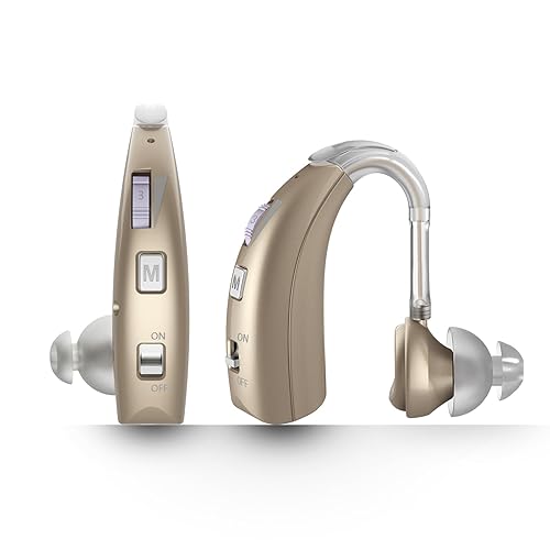 Miniatura 1 de SVMPON Audífonos con cancelación de ruido, audífonos recargables para personas mayores, modo de 2 frecuencias con volumen ajustable, doble dorado