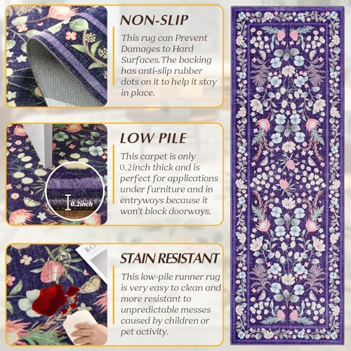 Runner Rug 2x6 pies Lavable Antideslizante Morado Azul miniatura 3