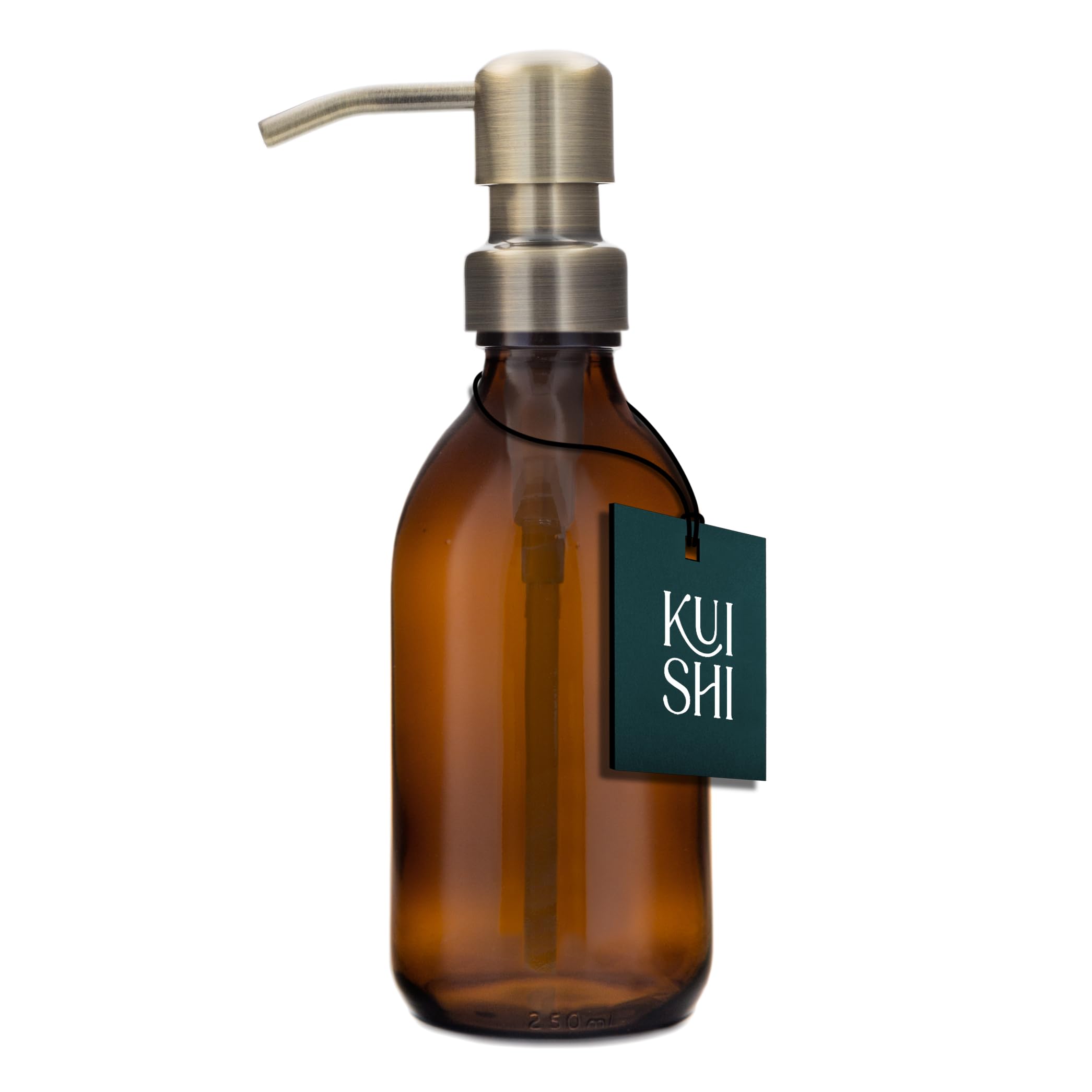 Kuishi Gold Glass Soap Dispenser With Stainless Steel Pump - 250Ml Refillable Bpa-Free Hand Soap Dispenser For Kitchen & Bathroom, Amber