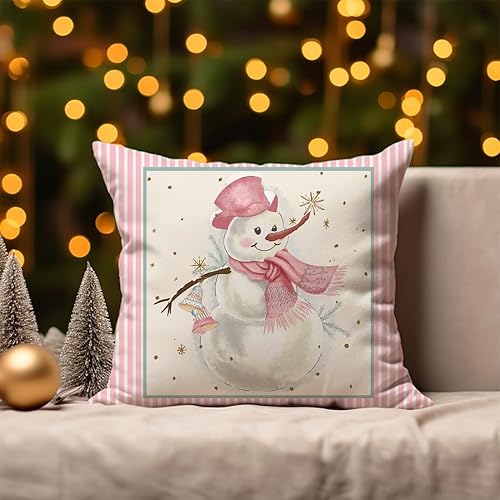 Miniatura 4 de Juego de 4 fundas de almohada decorativas de Navidad de 18 x 18 pulgadas, diseño de muñeco de nieve, muñeco de nieve, Papá Noel, árbol de Navidad,