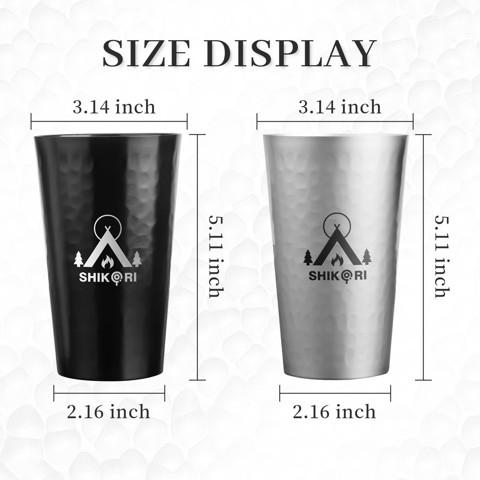 SHIKORI Vasos de metal de 15 onzas, taza de café helado para bebidas frías, vasos de aluminio puro, vasos de cerveza martillados para fiesta de cumpleaños, camping, viajes, suministros al aire libre