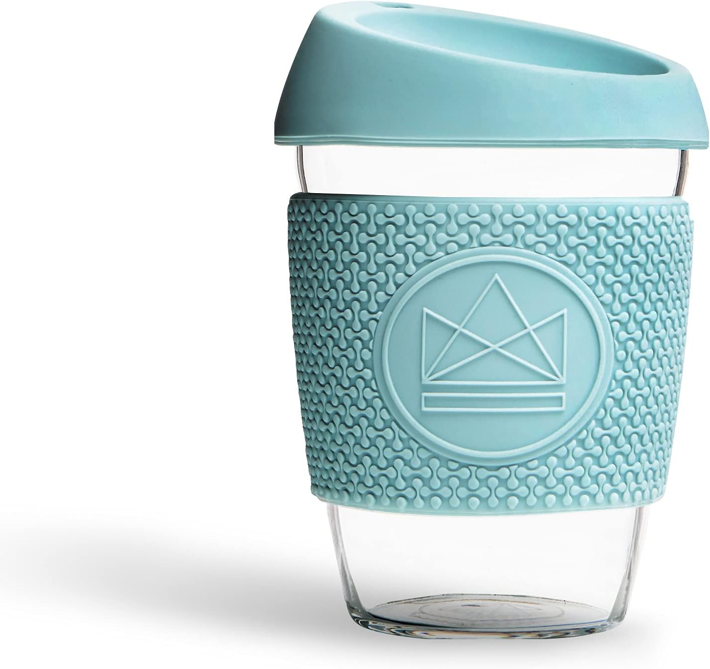 Neon Kactus Glass Coffee Cup | Reusable Glass Cup with Lid for Home or On the Go | Travel Coffee Cup | for Hot & Cold Drinks | Durable, Non-Permeable, Non-Slip, Splash-Proof | Sea Breeze, 12oz