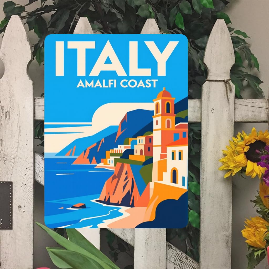 Amalfi Coast Italy Retro Tin Sign, 12x8 Inch Decor