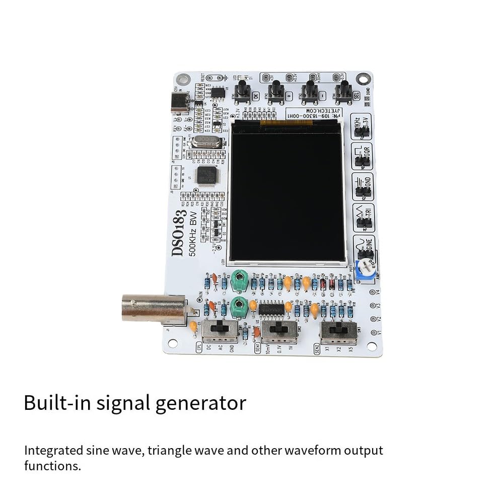 DSO183 Digitales Oszilloskop-Set, 500 kHz Bandbreite 12-Bit ADC mit Signalgenerator, DC 5 V Typ-C betriebenes DIY-Trainingswerkzeug