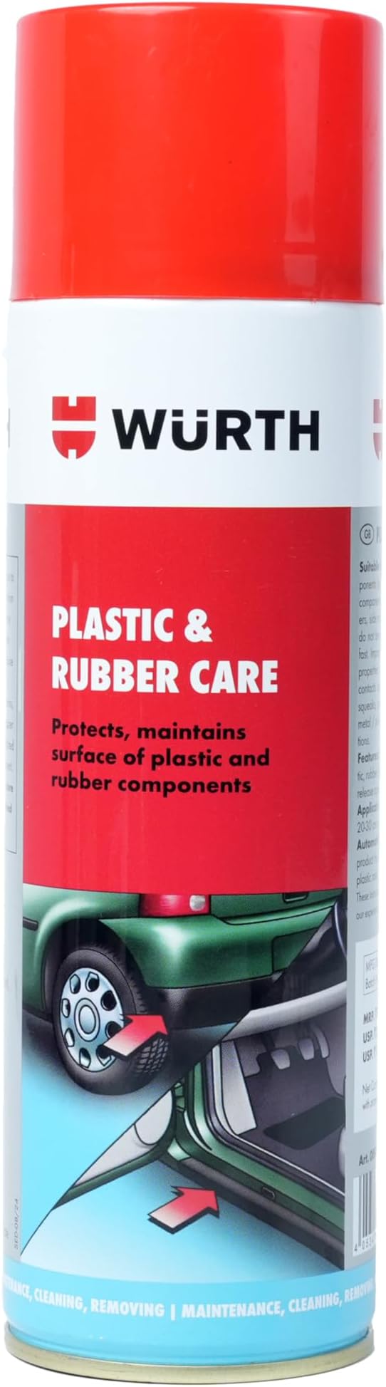 Wuerth Silicone Spray for Rubber & Plastic Care - 500 ml | Protects & Restores Rubber and Plastic | UV & Moisture Protection | High Shine, Anti-Static German Formula