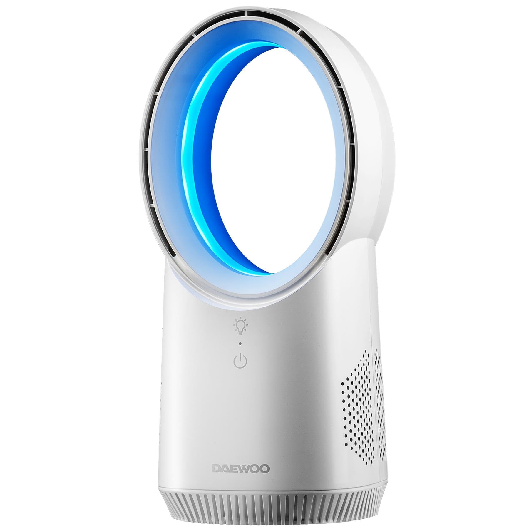 Daewoo Cordless Mini Bladeless Desk Fan, USB-C Rechargeable Table Fan, White