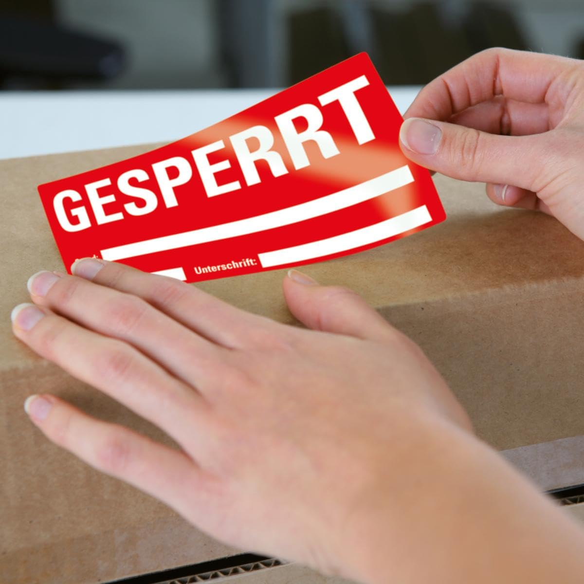 Etikett GESPERRT, beschriftbar, rot, Haftpapier, ablösbar, 148x74mm, 500/Rolle
