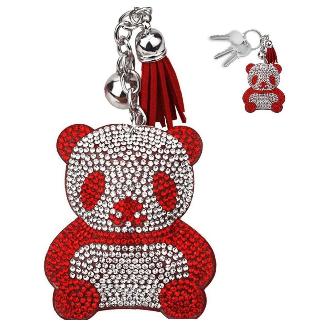Casiler Women's Red Rhinestone Cute Panda Keychain Alloy Durable Crystal Animal Keyring Car Key Chain Bag Charms For Handbags