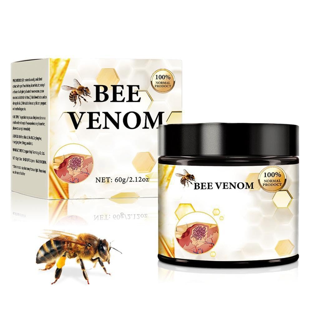 Bee Venom Face Cream, Hydrating Moisturising Daily Facial Care, Lightweight Non Greasy Formula in Black Jar with Honeycomb Design, 60g