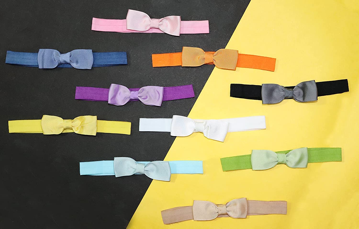 STYLEDOSE 10pc Grosgrain Ribbon Lace Head Band For Girls, Hairbands, Ribbon Boutique, Elastic Bow Bowknot for Kids Girls Infant Toddler (Bow Desgin-2) 4