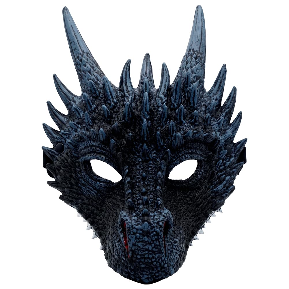 HATFRYF Halloween Dragon Mask, 3D Animal Dragon Masks, Halloween Carnival Masquerade Costume Party Cosplay Prank Party Mask for Adults - Black
