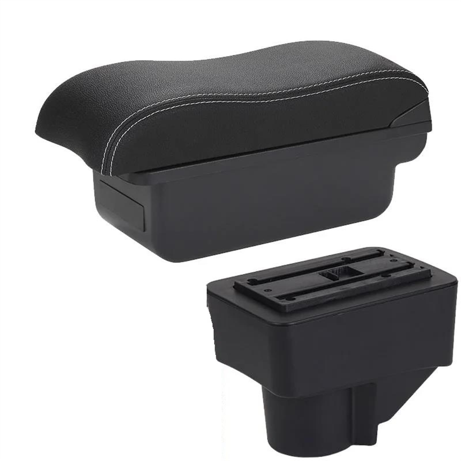 NOHEEU Car Armrest Box 2009-2017 Storage Curved Surface Leather Easy Installation For Fiesta MK7(C3 Black white NO USB)