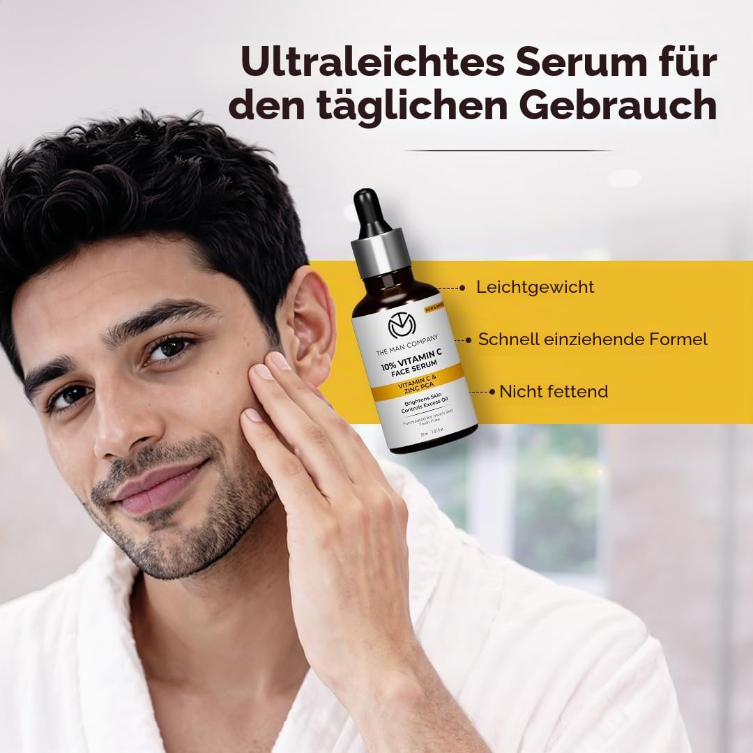THE MAN COMPANY 40% hochdosiert Vitamin C Serum mit Hyaluronsäure – Hyaluronsäure serum for face (30ml) – Anti Falten, Anti Aging serum, Brightening serum – Vegan, Parabenfrei