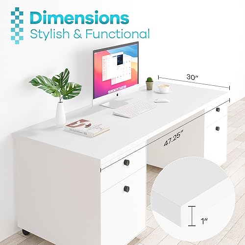 Miniatura 3 de Kaboon Mesa blanca de 48 x 30 pulgadas, escritorio de madera de una pieza para escritorio de pie, escritorios dobles para oficina en casa, encimera