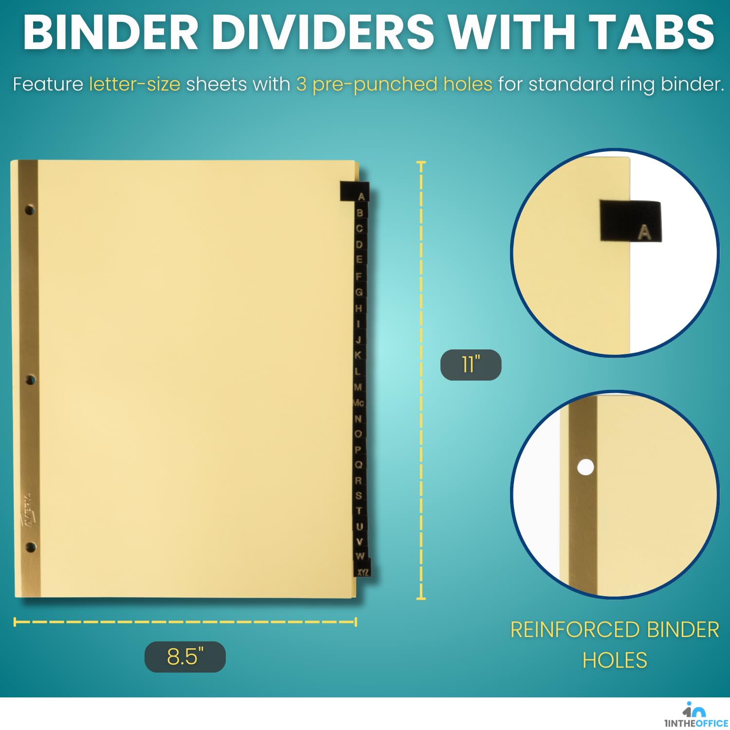 1InTheOffice Alphabet Dividers for 3 Ring Binder, A-Z Leather Dividers, 25-Tab, Black - Image 2