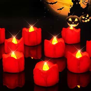 Homemory 24-Pack Melting Red Candles Tea Lights Battery Operated, Halloween Candle Red Tea Lights, Flameless Flickering Votive Candles, Ideal for Halloween Decor, Theme Party, Dia 1-2/5" x H 1-1/4''