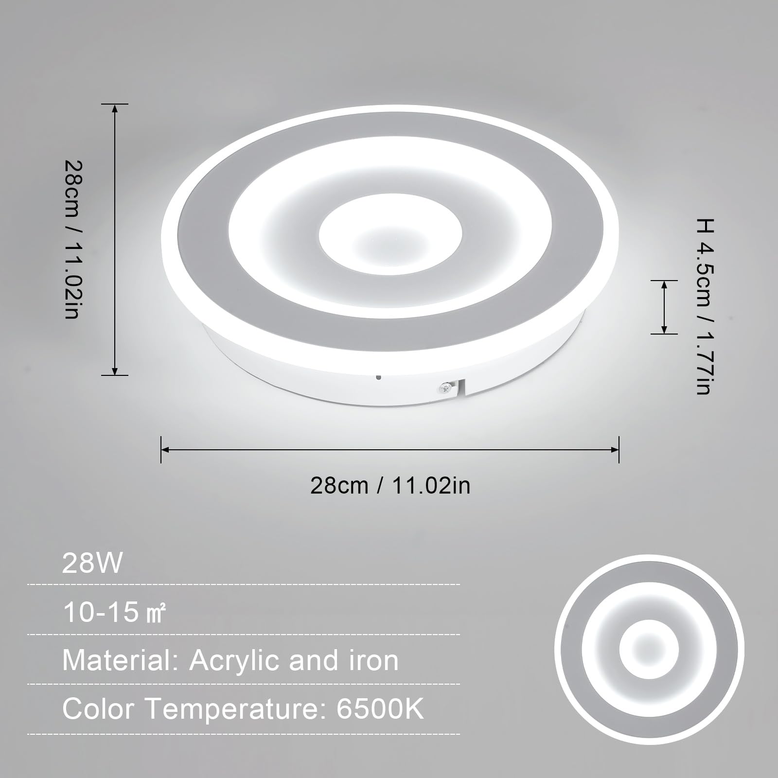 OTREN Plafonnier LED Rond 28W, Éclairage de Plafond 3000K 4000K 6500K, 3240LM Lumiere Moderne, Luminaires Intérieur pour Salon, Chambre, Cuisine, Salle de Bain, IP44, 30CM