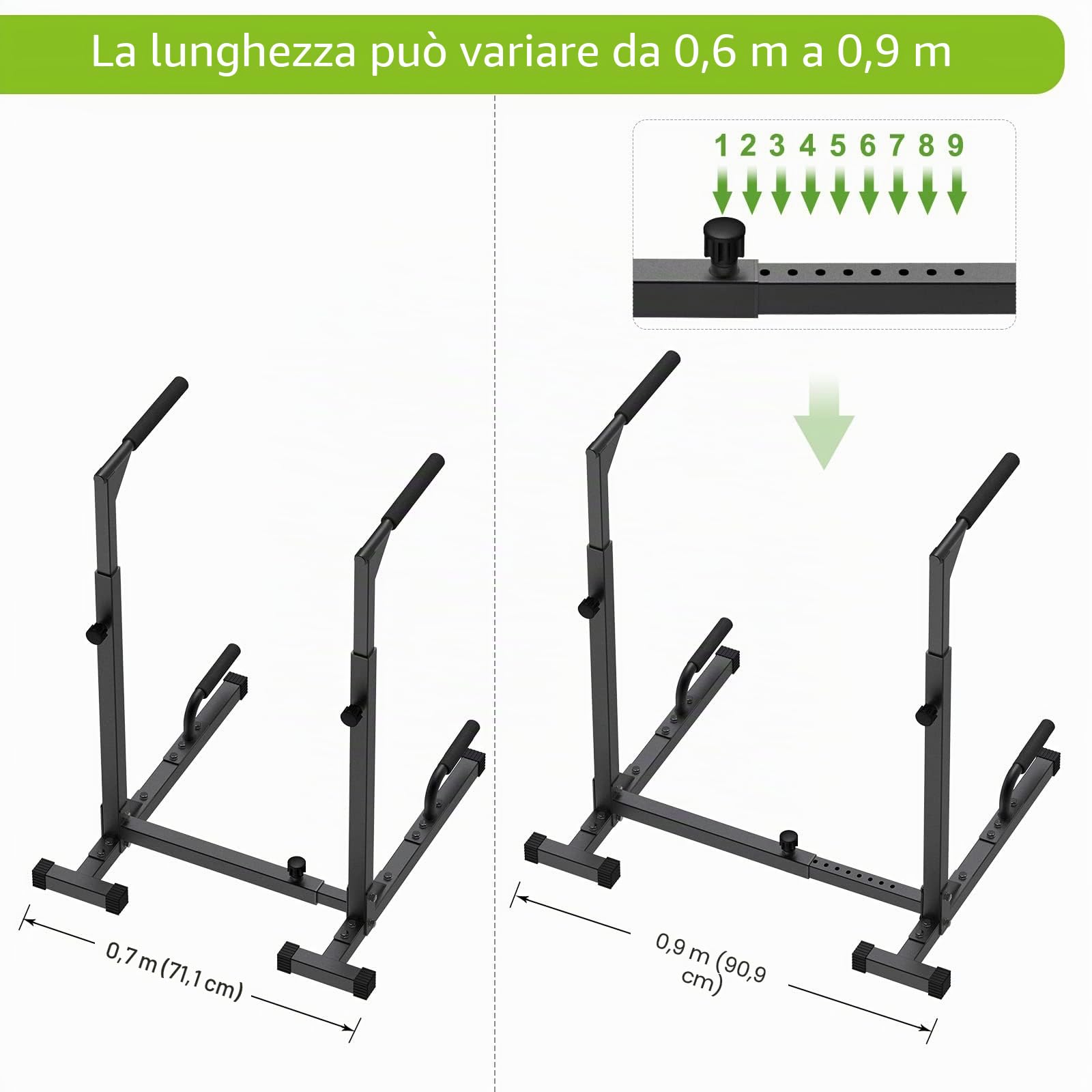 SELEWARE Barra per dip resistente, regolabile in larghezza e altezza, attrezzatura per fitness a casa, palestra, supporto multifunzionale per allenamento della forza con barra